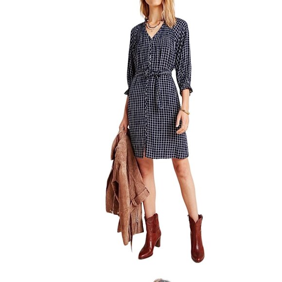 Anthropologie Dresses & Skirts - Anthropologie Maeve Sara Smocked Shirtdress in Navy Size XS NWT